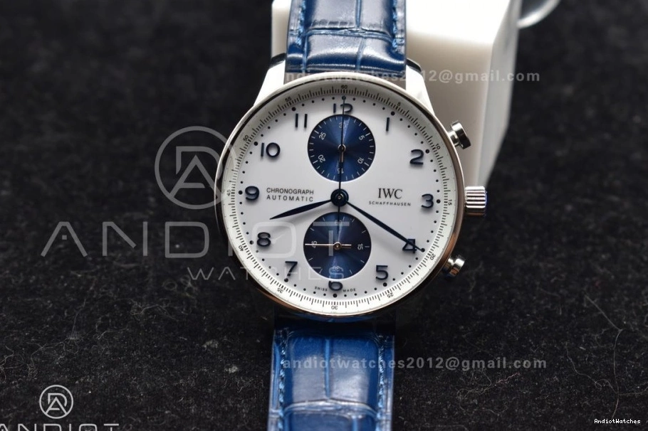 SmartChoice IW371620 White Blue A Blue Edition 1:1 ZF Portuguese Leather Dial on Chrono 1019 Strap Best 1224